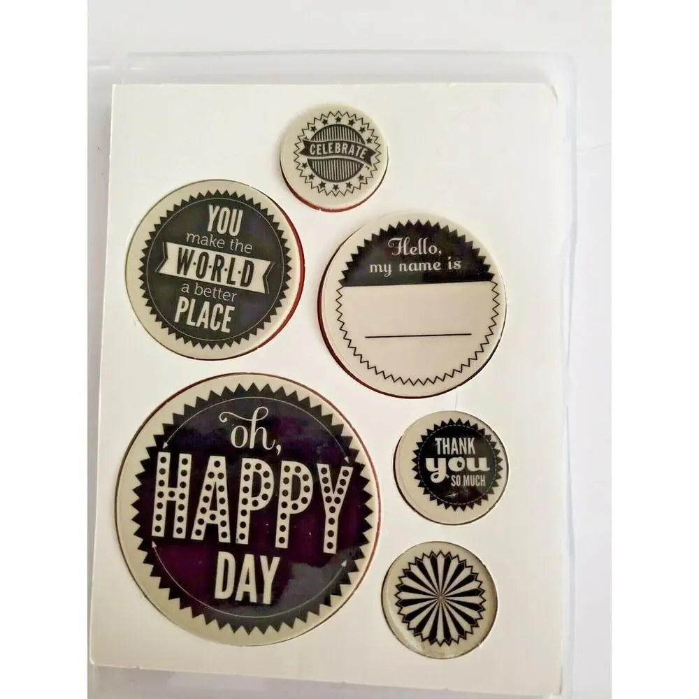 Stampin Up STARBURST SAYINGS Happy Day Name tag THANK YOU Celebrate Badge UNUSED